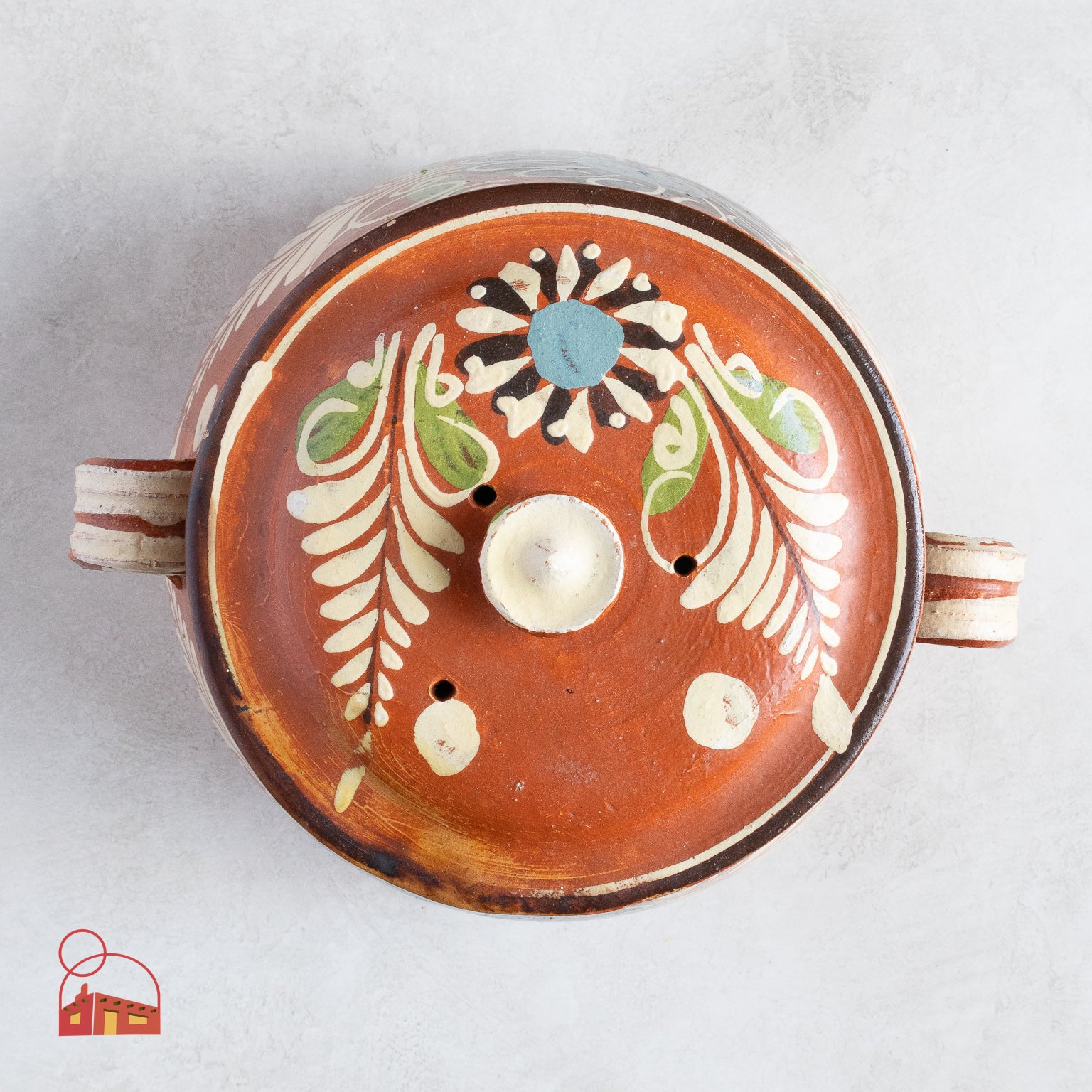 Olla de frijol mexicana vintage con tapa - Olla decorativa de terracota pintada a mano