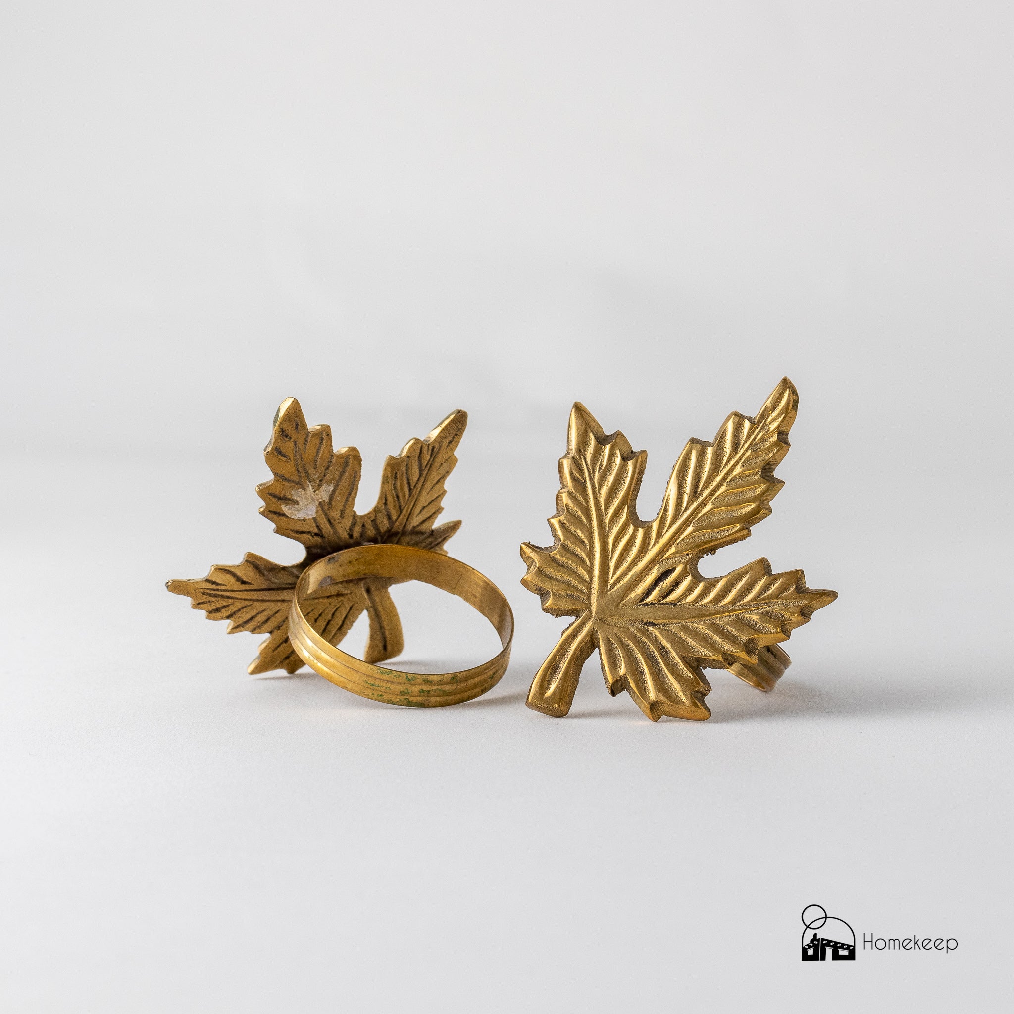 Maple Leaf Brass Napkin Rings, Set of 10 - Homekeep Market