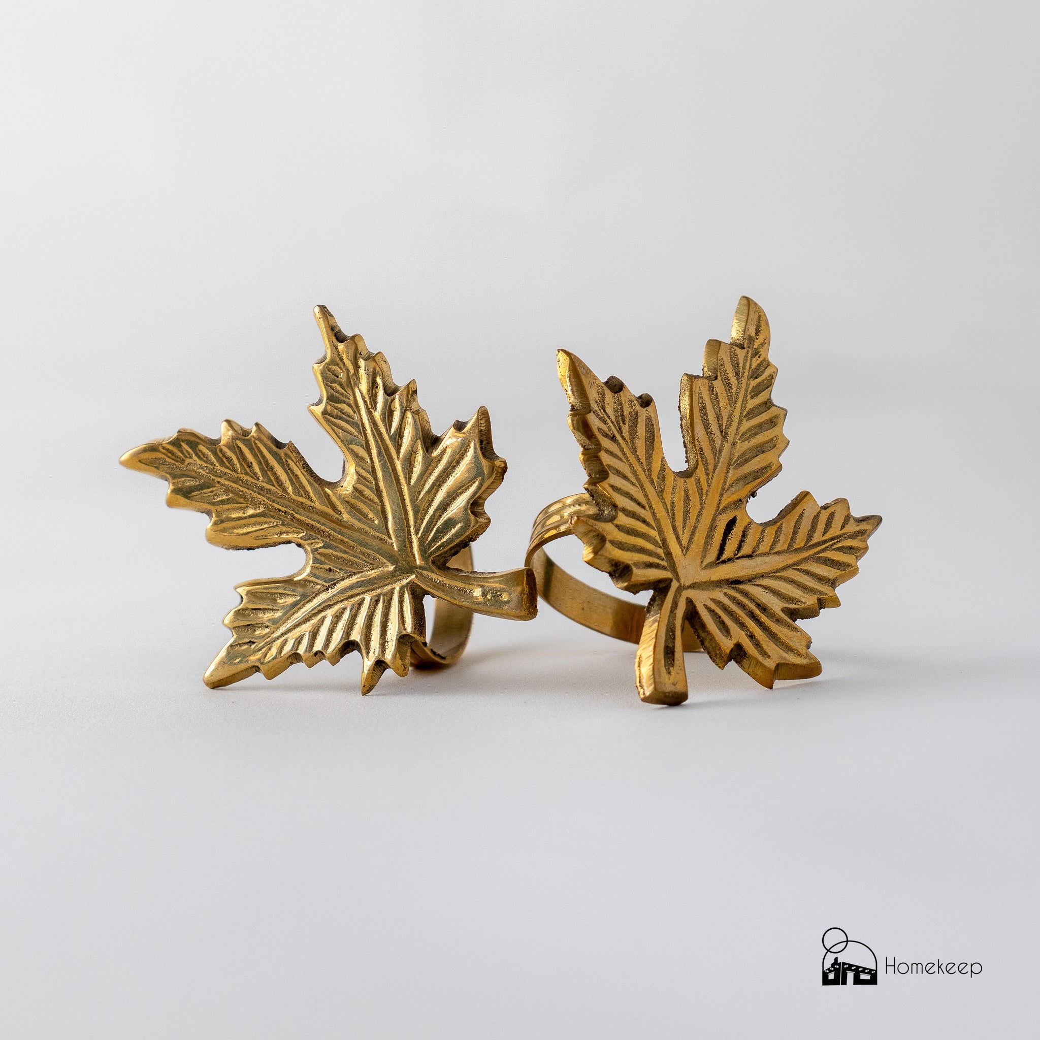 Maple Leaf Brass Napkin Rings, Set of 10 - Homekeep Market