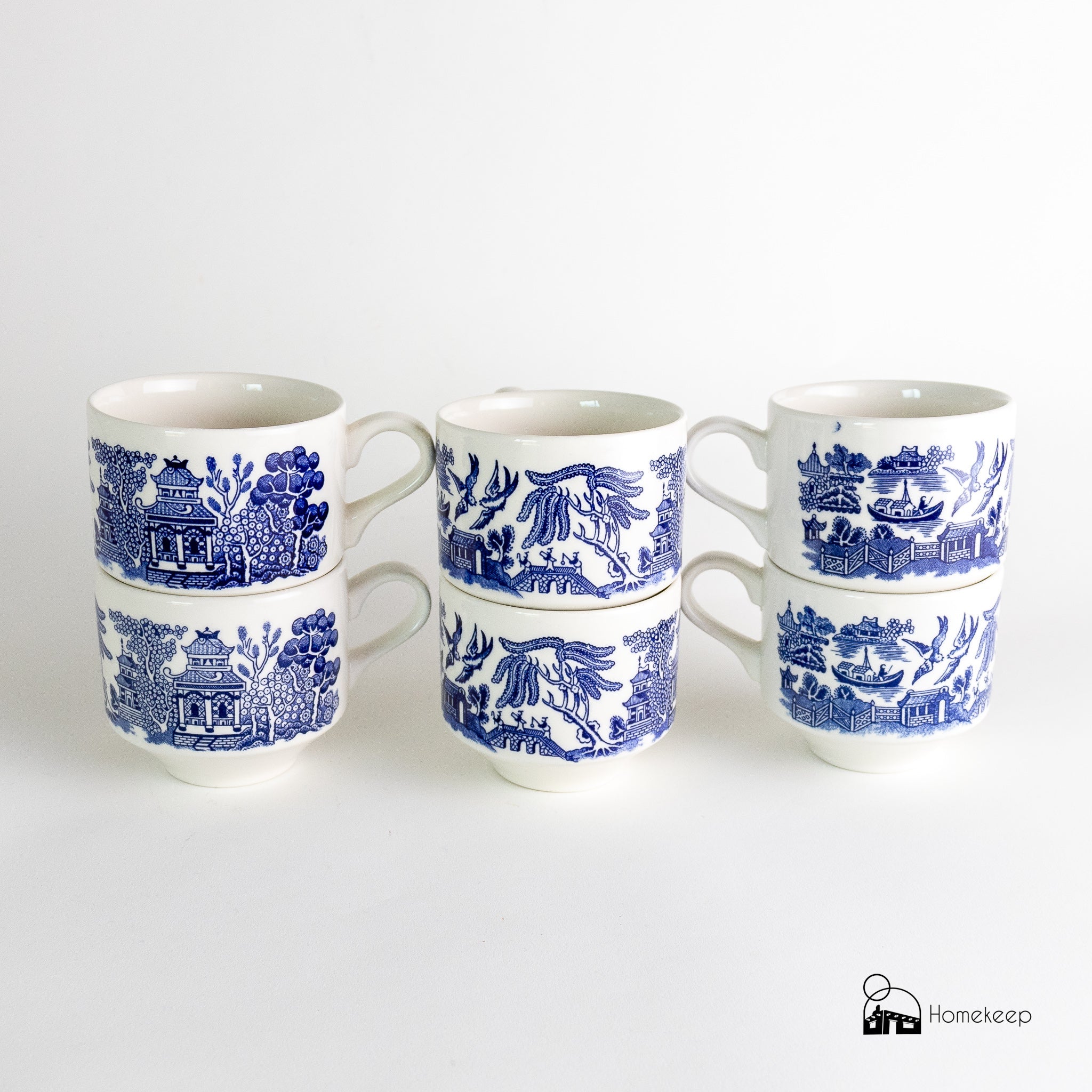 Set of Churchill Blue Willow Stacking Teacups - Homekeep Market